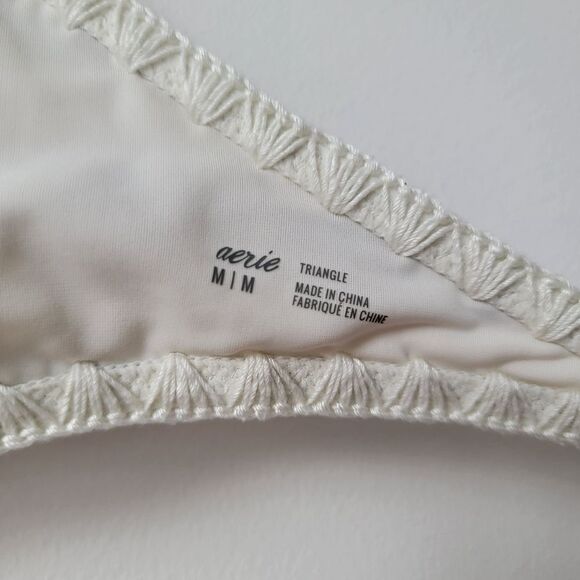 AERIE Crochet Stripe Bikini Swim Triangle Top Brown Beige Size Medium - Picture 5 of 6